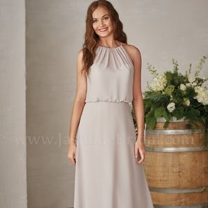 Long Halter Neckline Georgette Bridesmaid Dress